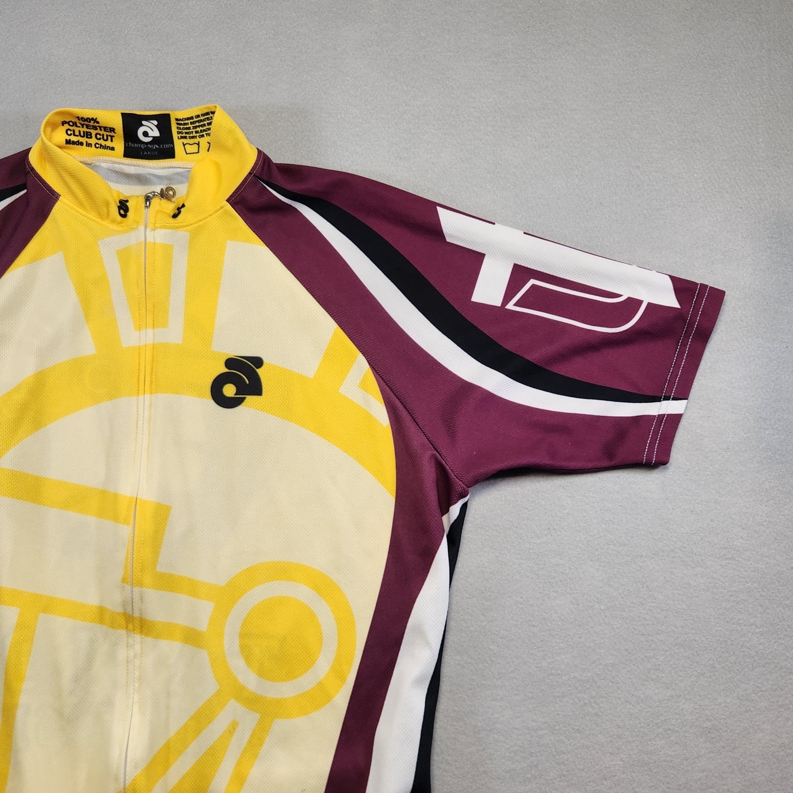 Taylor University Cycling Jersey Large Champ-Sys Full Zip Short Sleeve Yellow