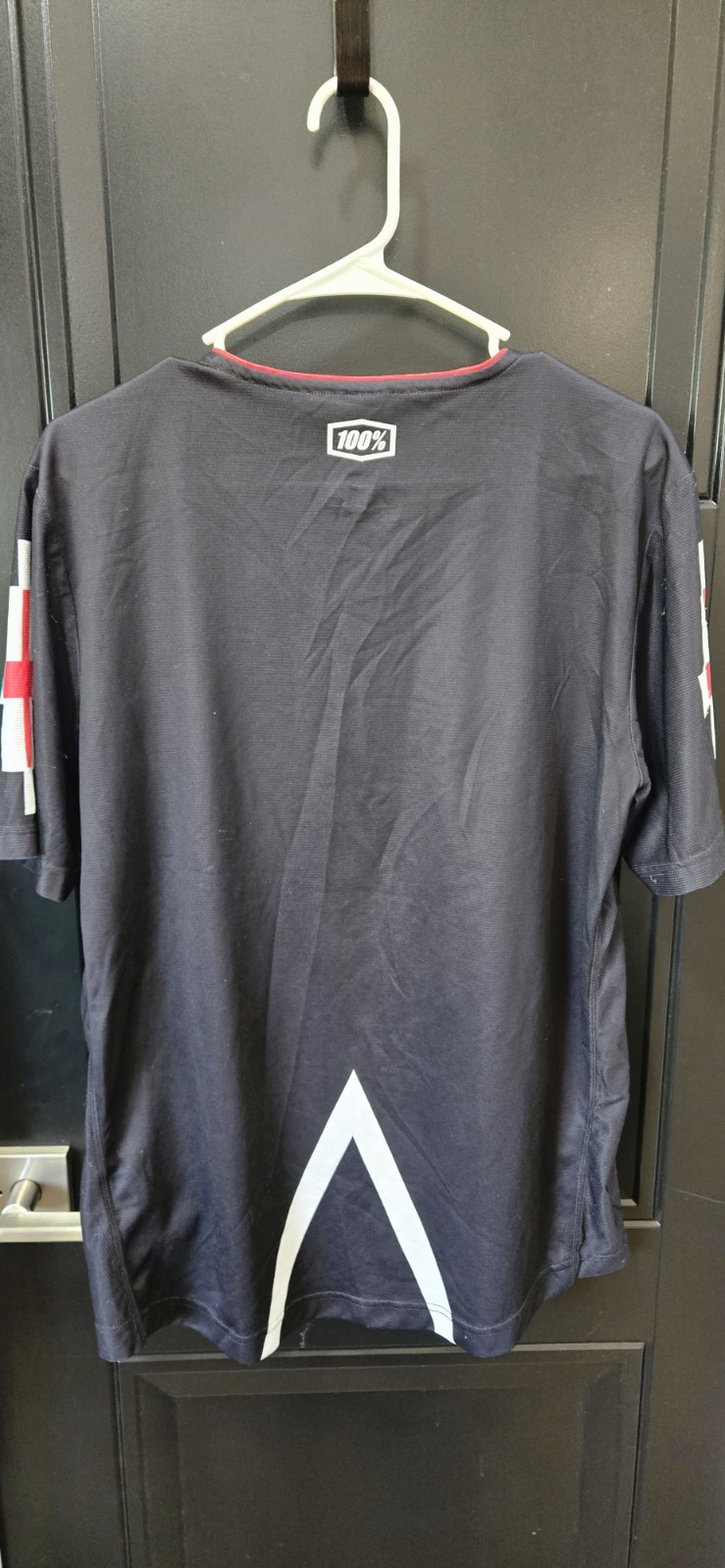 100% Men’s Cycling Jersey L Black White Red Short Sleeve Breathable V-Neck