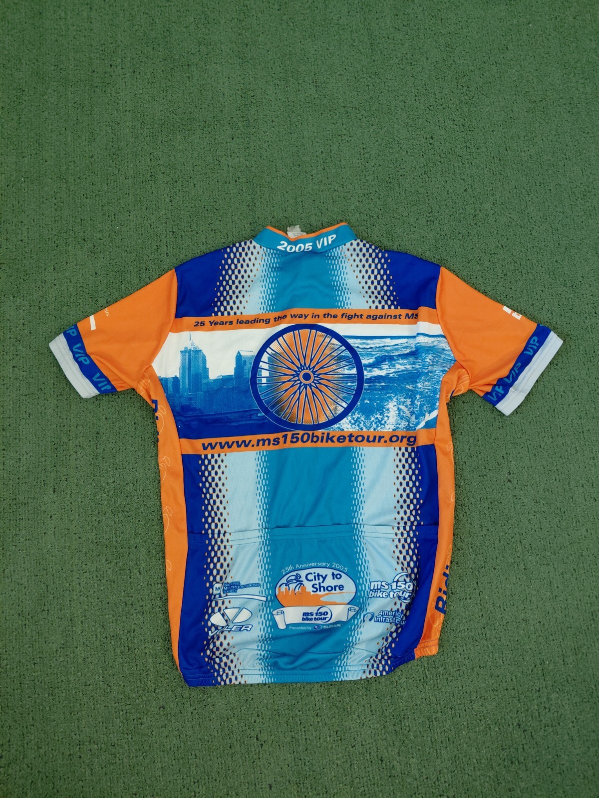VINTAGE 2005 Voler MS 150 Bike Tour Blue & Orange Zip Up Cycling Jersey Sz Mediu