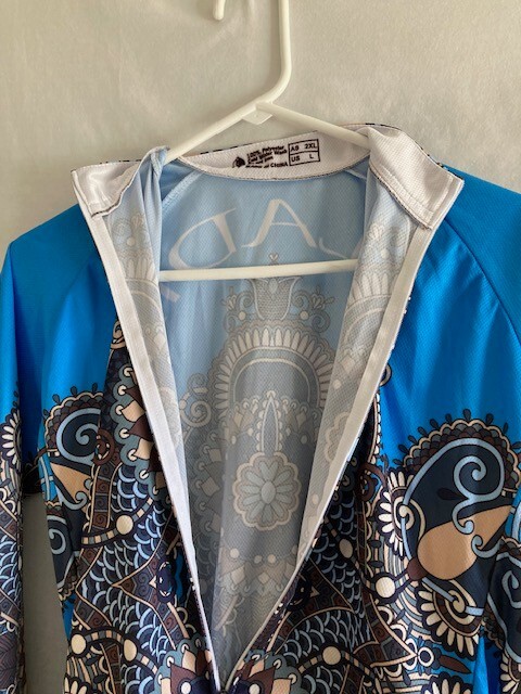 Paladin Cycling Jersey Size LARGE Blue Floral Long Sleeve Full Zip EUC