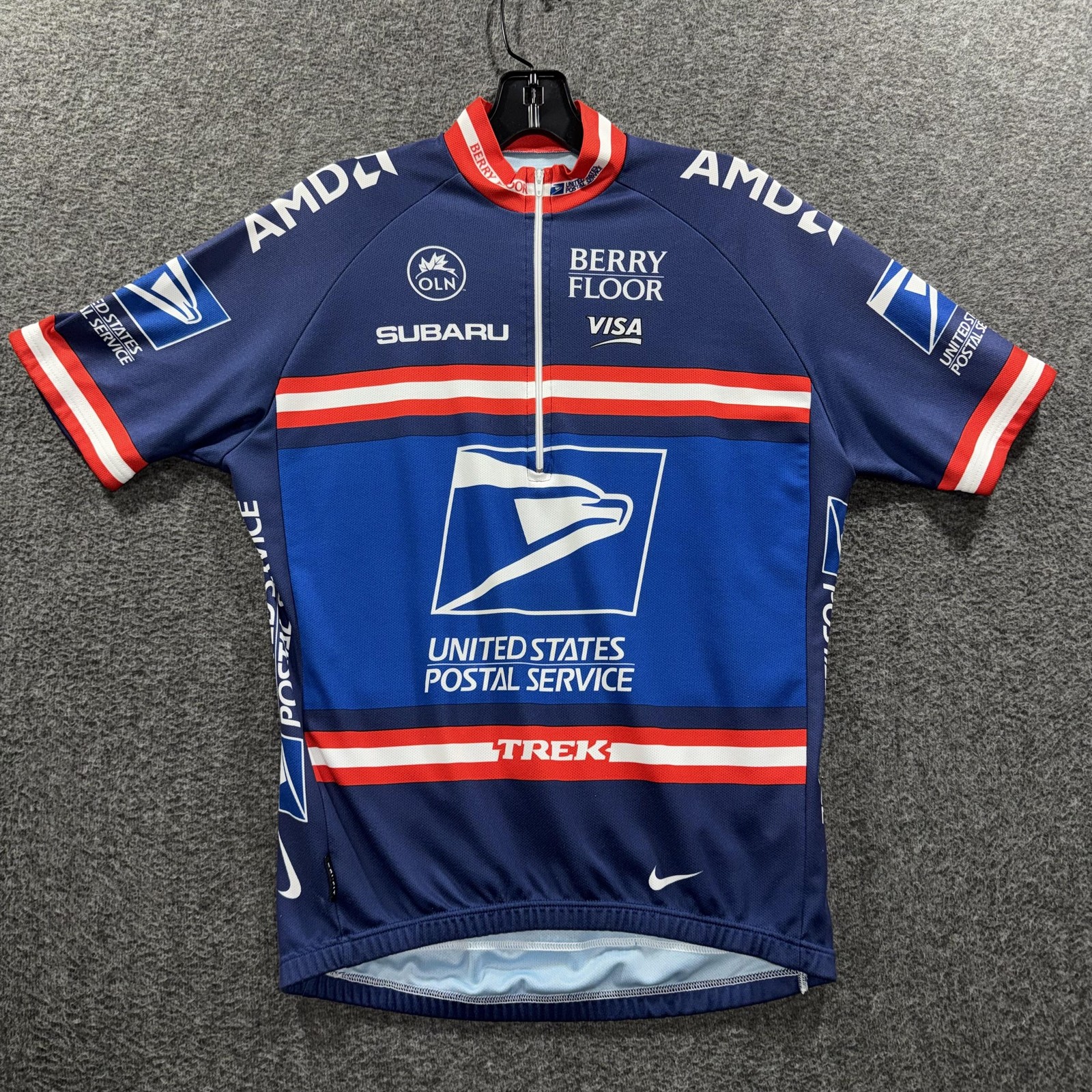Nike USPS Trek Team Cycling Jersey Mens Large 1/4 Zip Blue Made In Italy