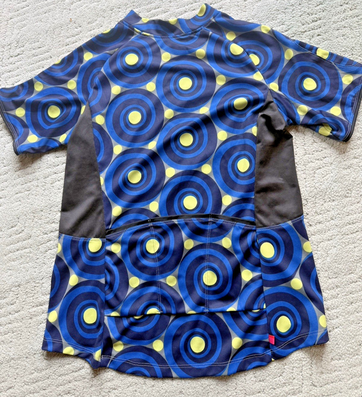 Terry Cycling Jersey Shirt Womens Large Half Zip Graphic Circle Pattern Pockets