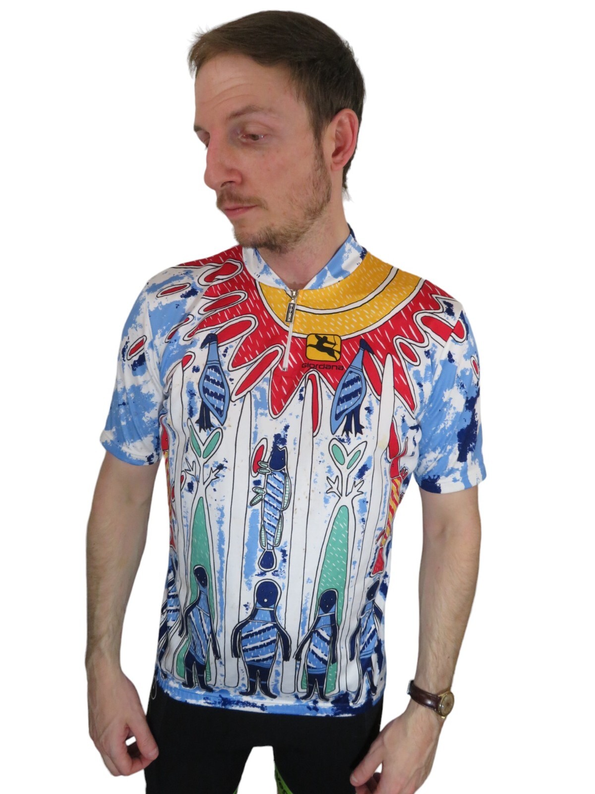 Giordana Cycling Jersey Mens S/M Penguins Surfboards Graphic Vintage Bike Shirt