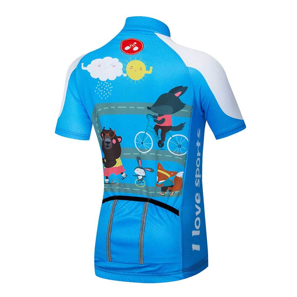 Kids Cycling Jersey Full Zip Girls Boys Short Sleeve Bike Bicycle Jersey Top