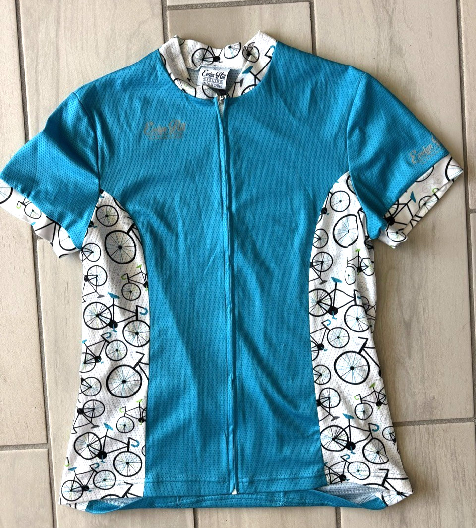 Evelyn Hill Cycling Women’s XL Blue Bicycle w Back Pockets jersey top Shirt
