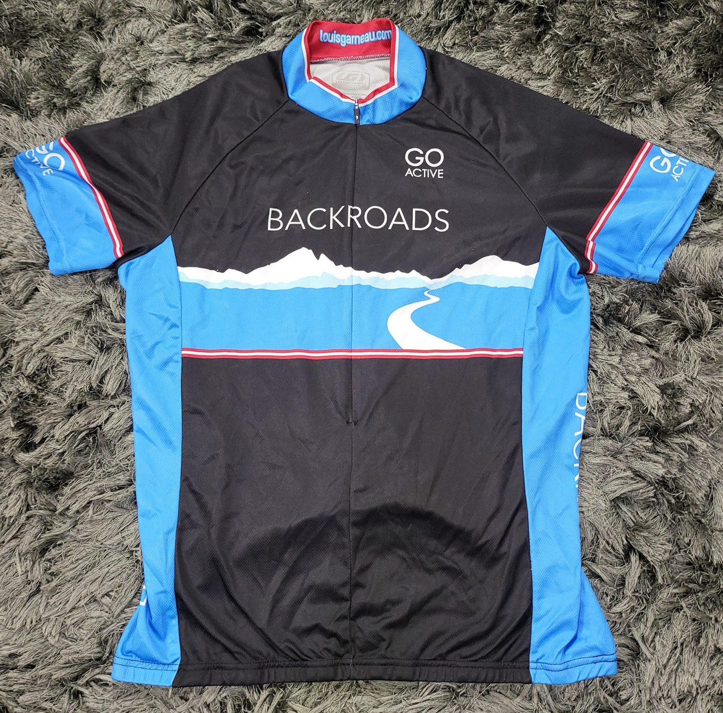 Louis Garneau Cycling Jersey Womens XL Black Blue 1/2 Zip Pockets Bike Backroads