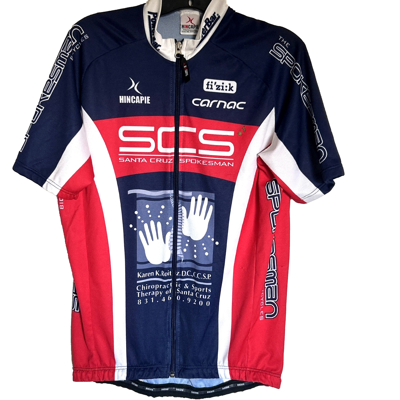 Santa Cruz Spokesman HINCAPIE Italy Made Full Zip Cycling Jersey XL Power Bar