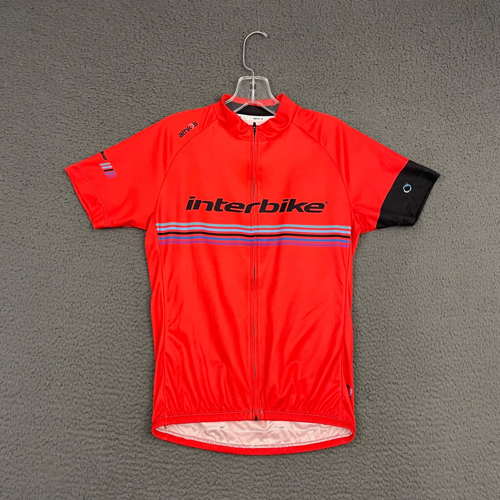 Athlos Cycling Jersey Mens Small Red Full Zip Pockets Logo Bike Activewear Dad
