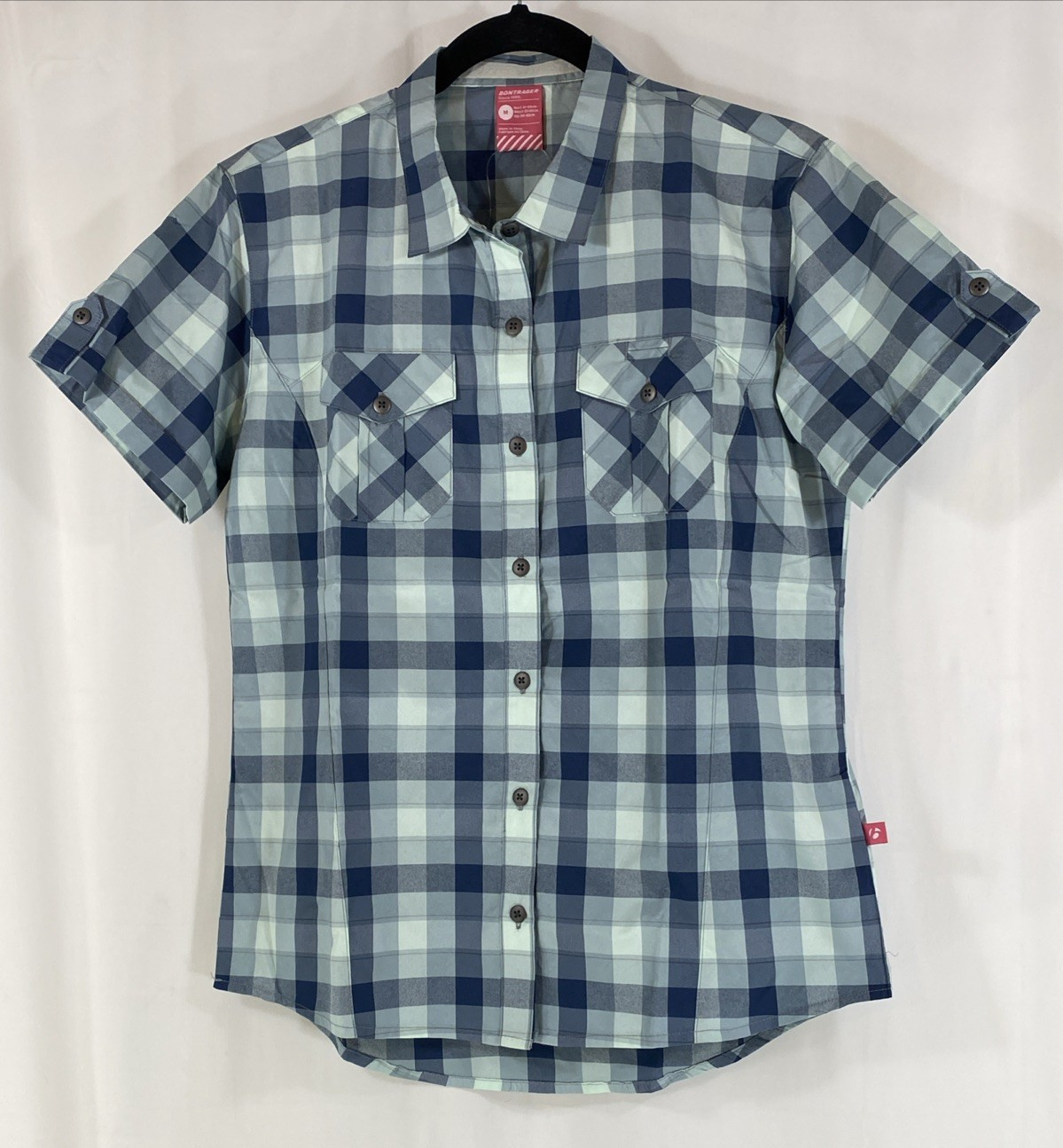 Bontrager Women’s M Casual Cycling Short Sleeve Button Up Shirt Blue Plaid