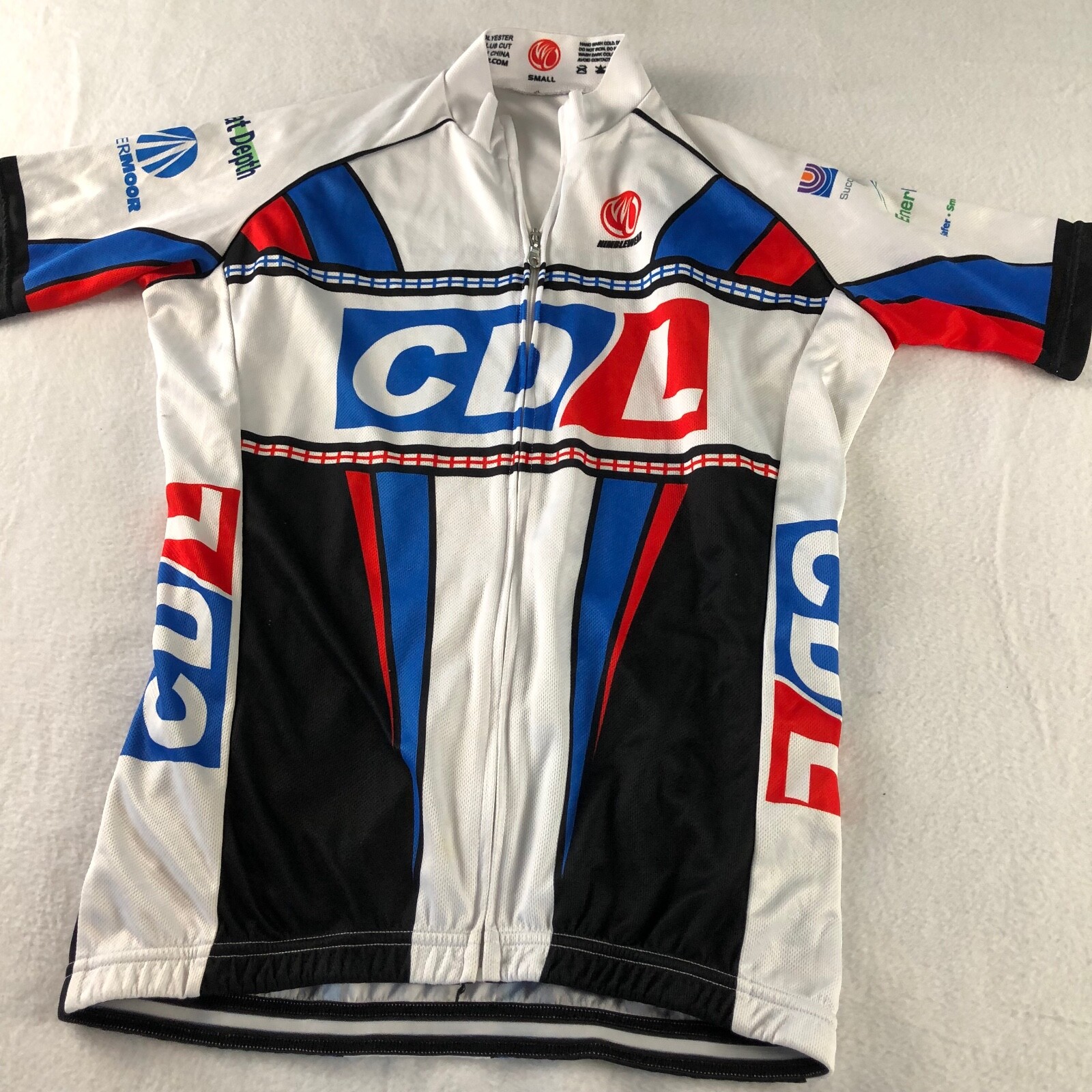 Nimblewear Cycling Jersey Mens Small Club Cut Short Sleeve Full Zip White Blue