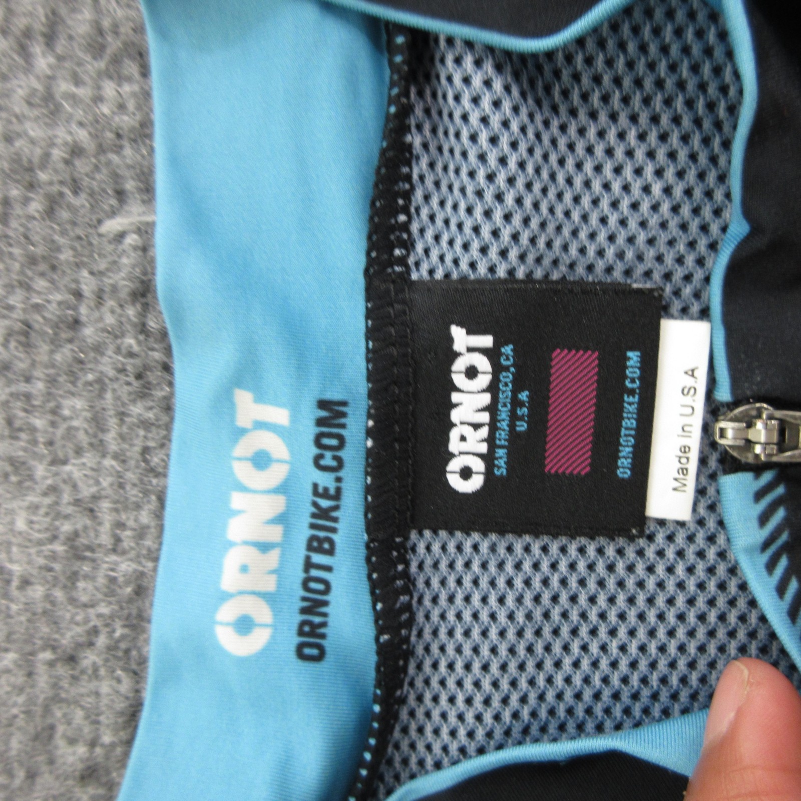 Ornot Cycling Jersey Mens Medium Black Blue Full Zip Short Sleeve Made USA Bike