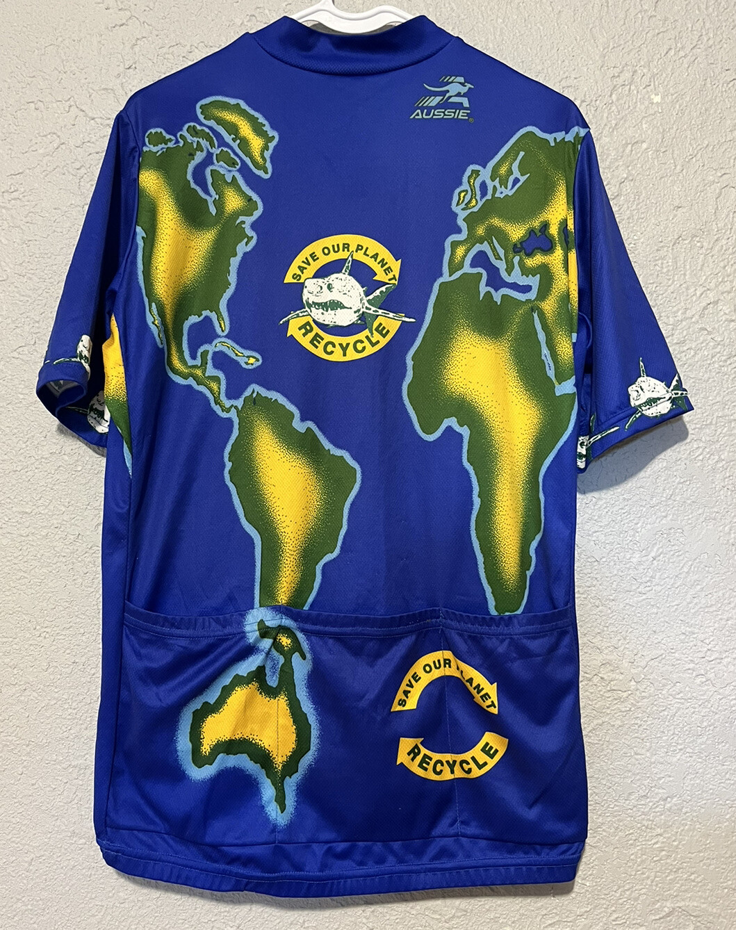 Aussie Half Zip Cycling Jersey World Map Recycle Men’s Large Vtg USA Distressed