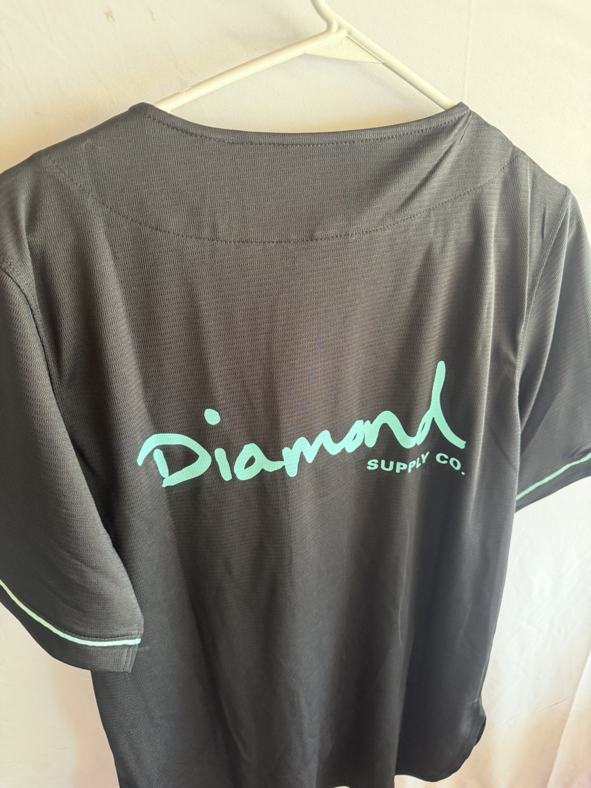 Diamond Supply Co. Men’s Med Black/Green Button Front Baseball Jersey Polyester