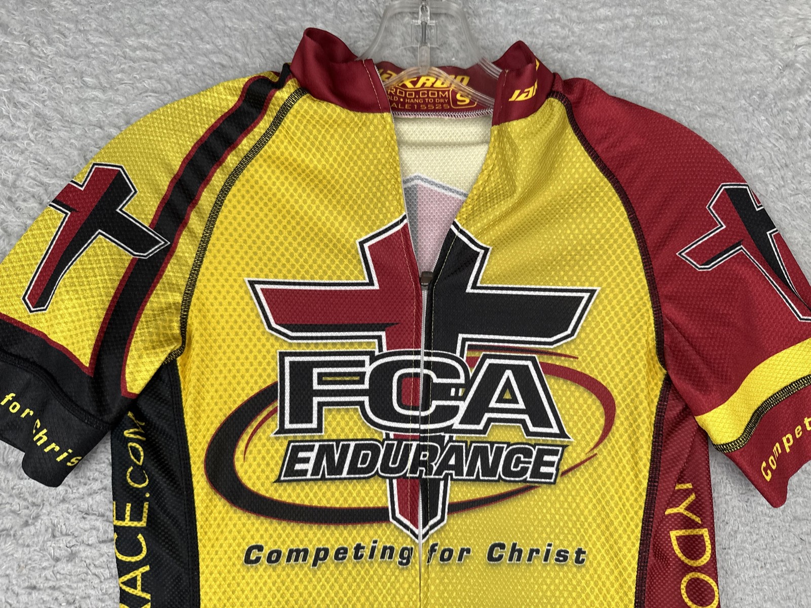 Jakroo FCA Endurance Cycling Jersey Womens Small Yellow Red Christian Bike