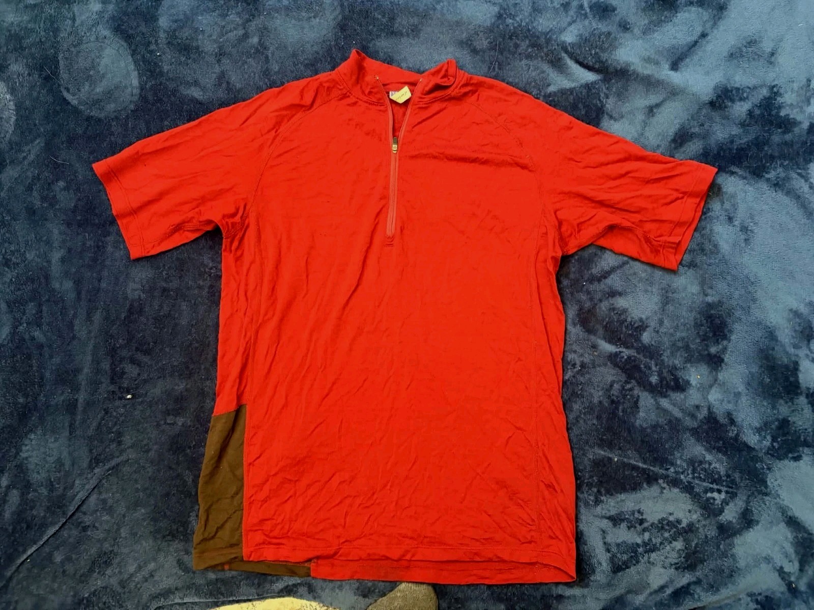 Ibex Men’s LG Red/Brown Colorblock Wool Cycling Jersey Short Sleeve 1/4 Zip