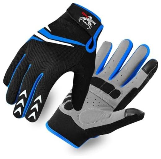 Full Finger Cycling Gloves with Padding for Men Women, Anti-Slip, Large Blue