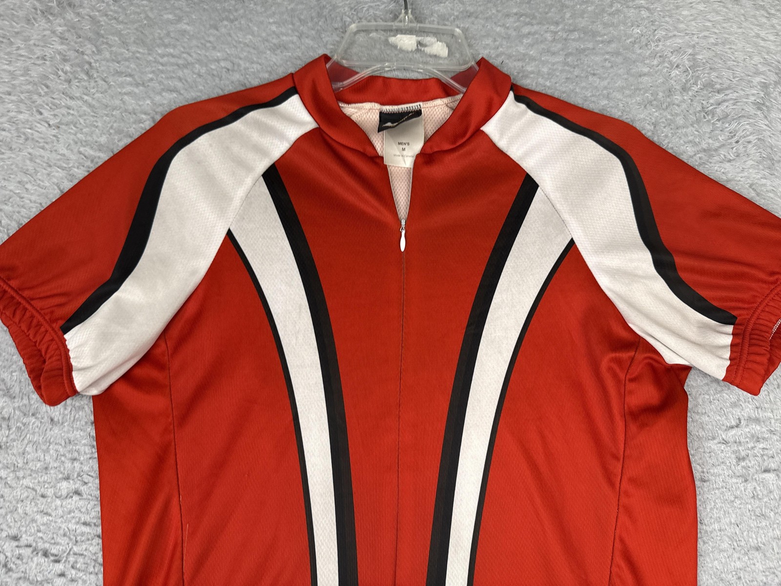 REI Cycling Jersey Mens Medium Red White Black 1/2 Zip Pockets Mock Neck Top