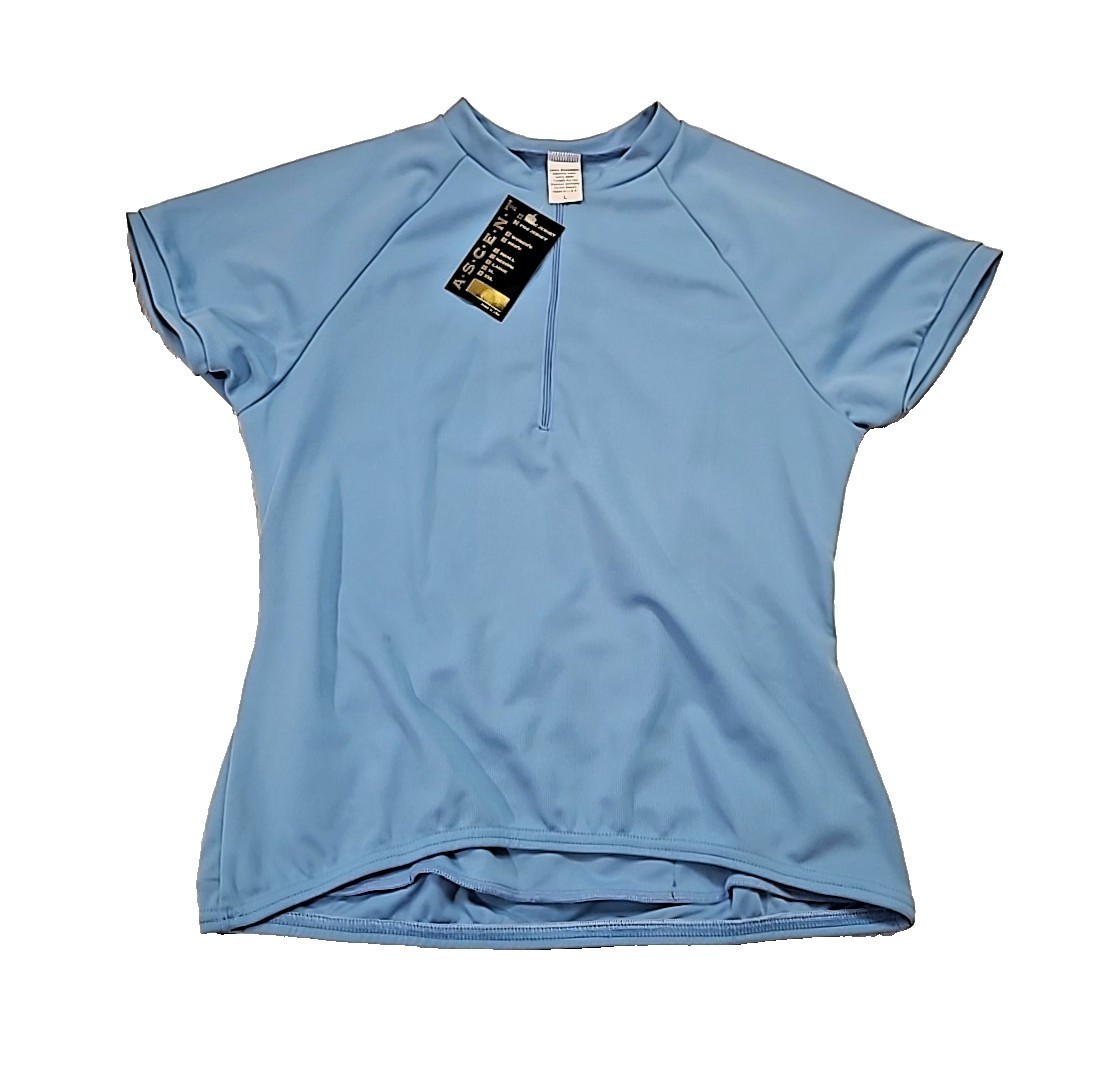 ASCENT Women’s Pro Short Sleeve Cycling Jersey-L-LT Blue-3 Pockets-Front Zipper