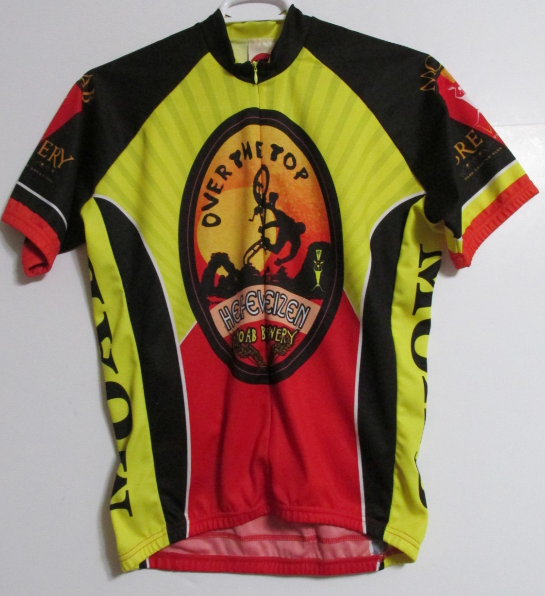 Men’s 3/4 Zip Moab Brewery Cycling Jersey Rear Pockets Black/Yellow/Red LARGE