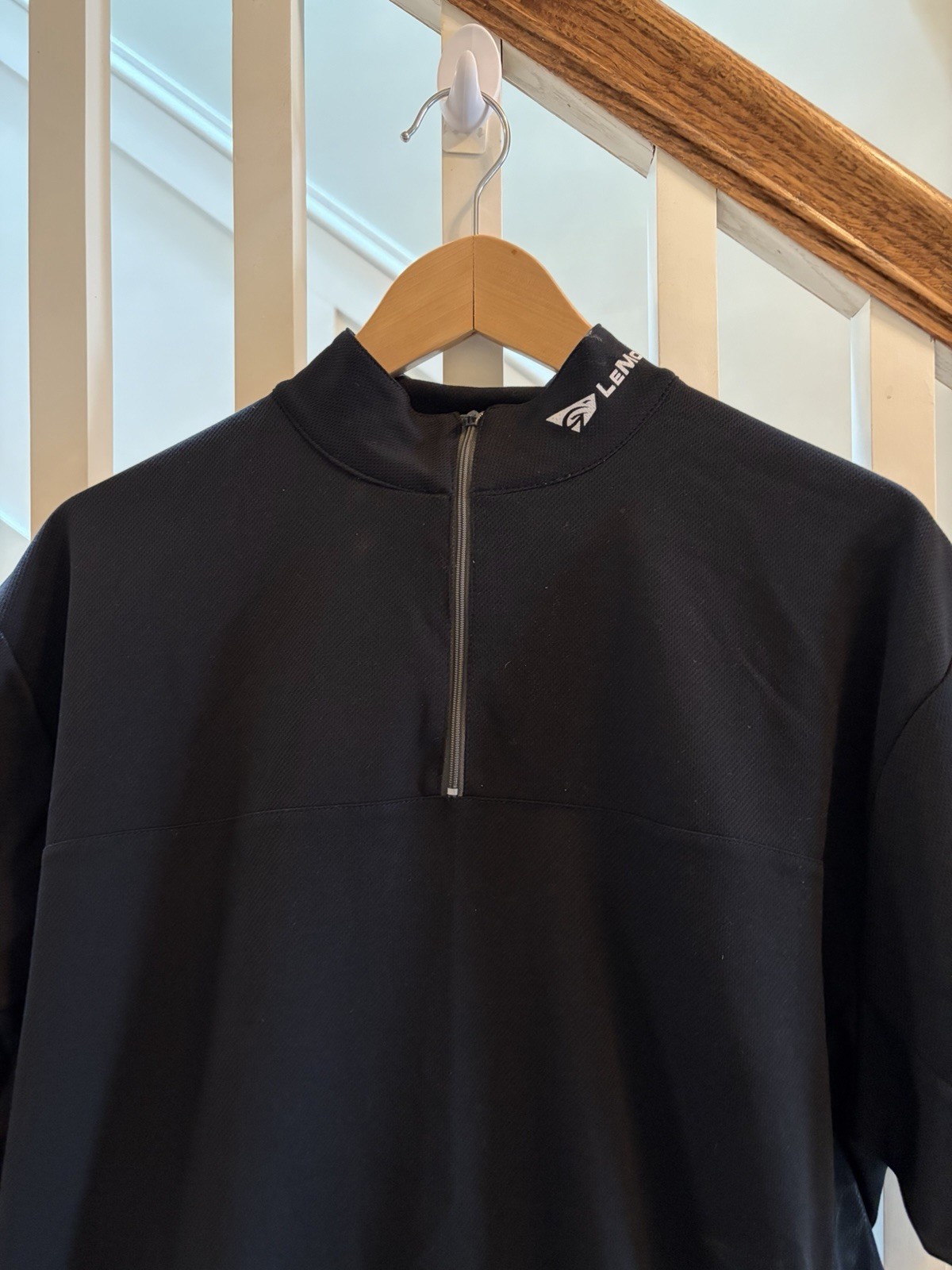 Lemond Cycling Jersey Black Solid Short Sleeve 1/4 Zip Pockets Logo