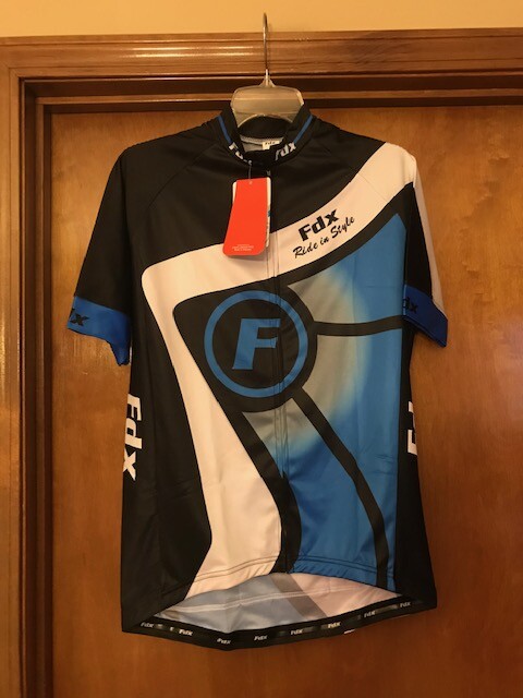 FDX Bicycle Compression Zip Front Shirt/w Back Zip Pocket Blue Size Large NWT
