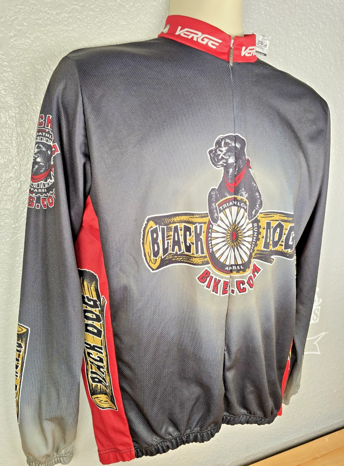 Vintage Verge Black Dog Triathlon Cycling Jersey Men’s L Long Sleeve Bike Shirt