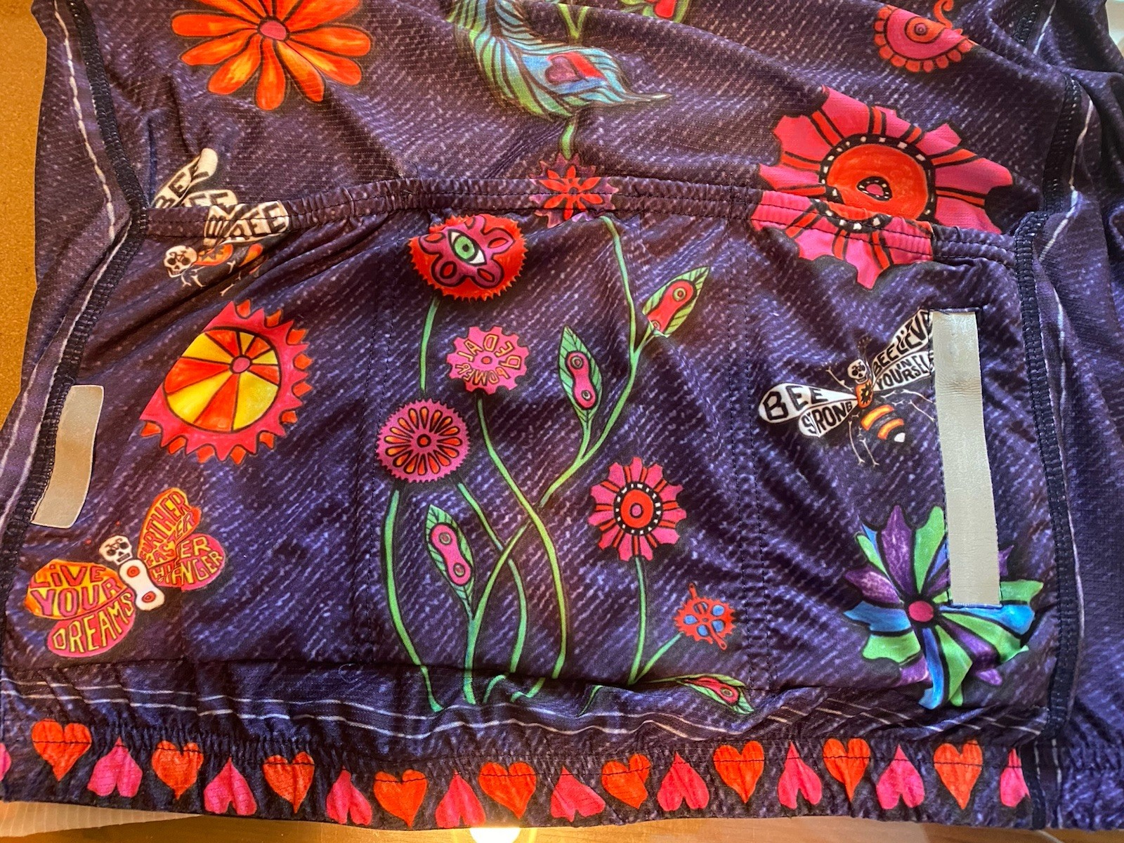 Cycology Cycling Women’s Boho Denim Short Sleeve Bike Top XL Multicolor Flowers