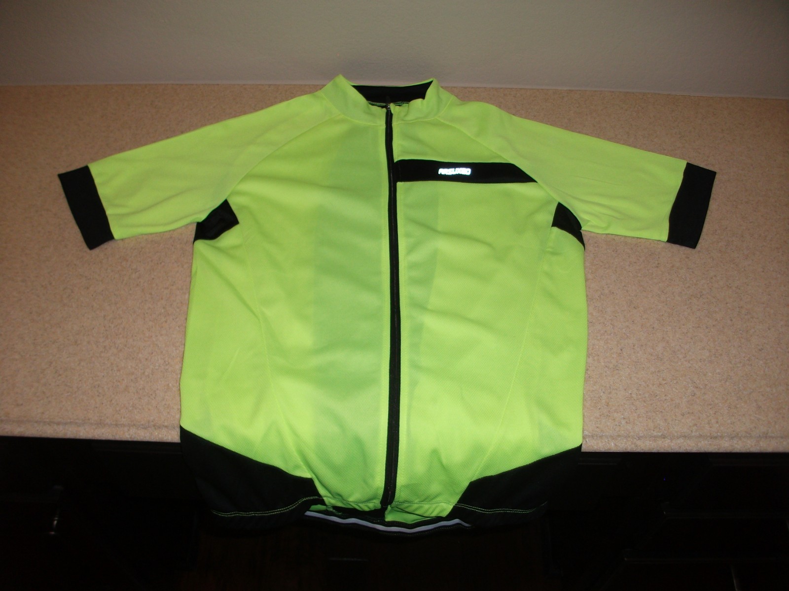 Arsuxeo Men’s Cycling Jersey Hi-Vis Neon Yellow Full Zip Size Medium Zip Pocket