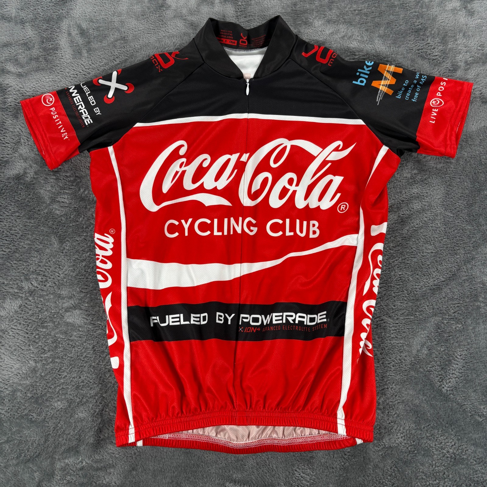 Vomax Coca Cola Cycling Club Bike Jersey Women Small USA Made 3/4 Zip S VTG Red