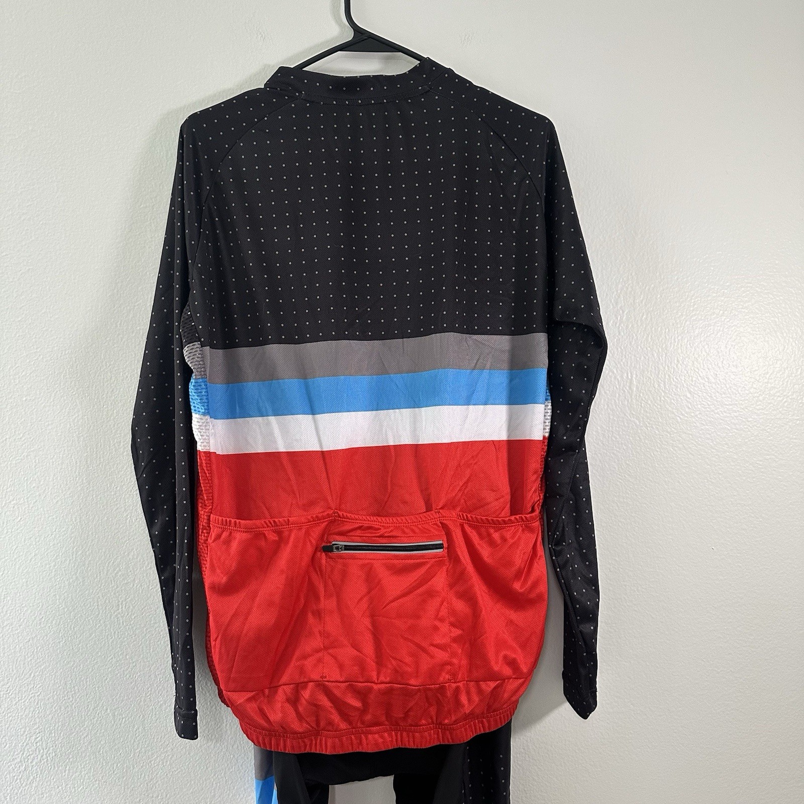Men’s Cycling Jersey Bib Tights Set Long Sleeve Red Black Blue Padded XL