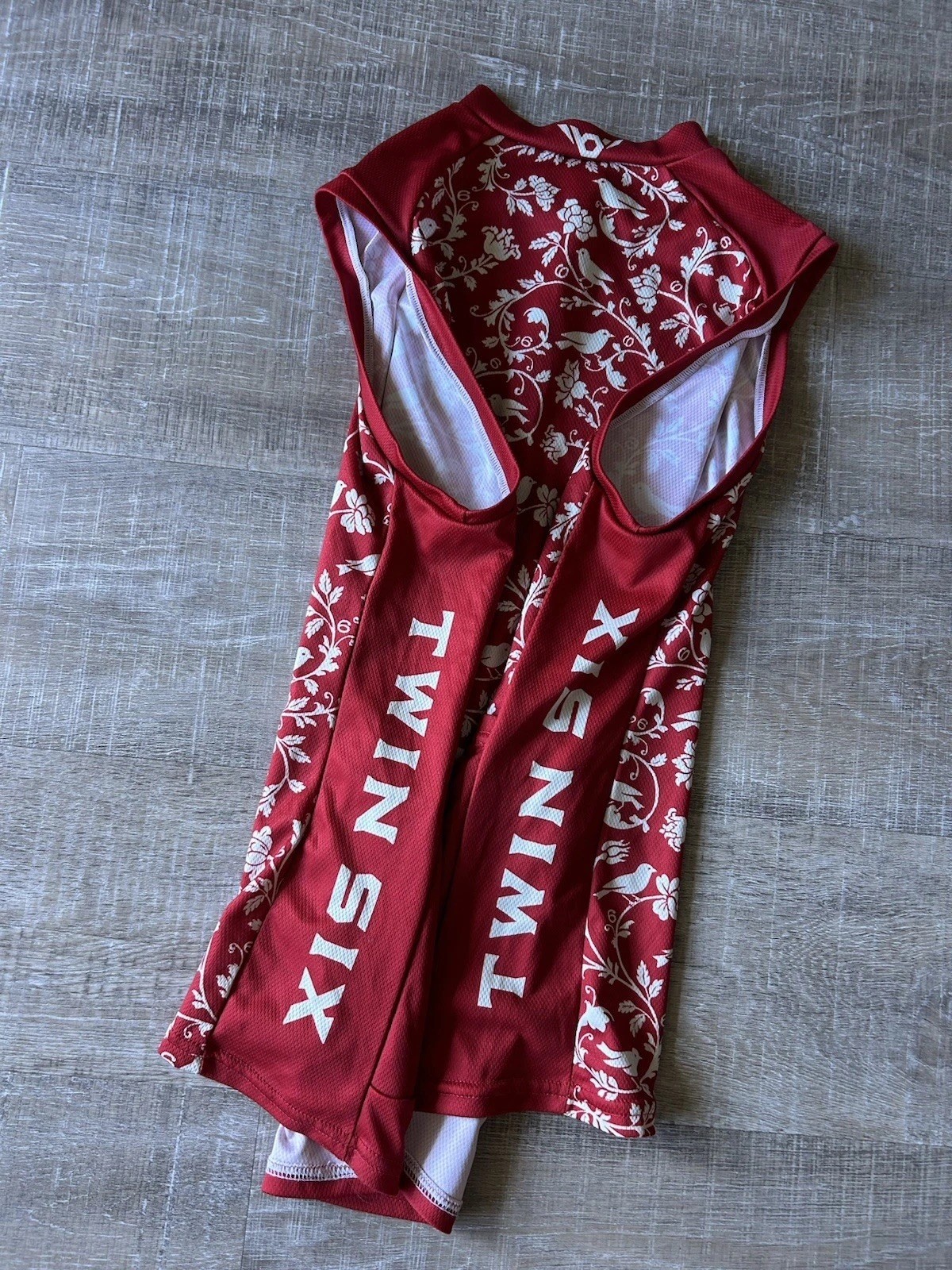Twin Six Club Raglan Cycling Jersey Womens L Red Floral Bird Sleeveless USA
