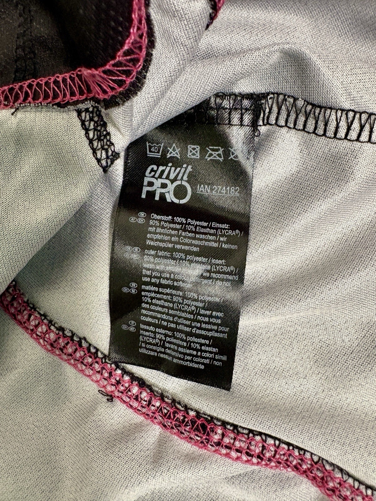 Crivit Pro Women Cycling Jersey Black Pink BIking Sz L Active Pockets Full Zip