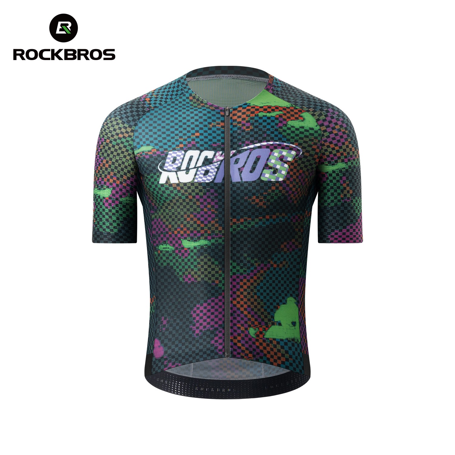 ROCKBROS Men’s Short Sleeve Cycling Jersey Pixel Print Breathable Quick Dry