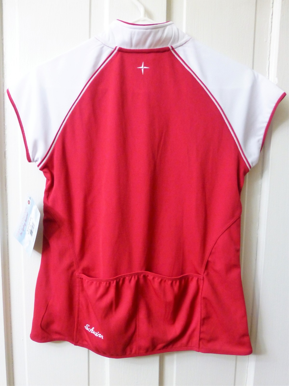 Women’s Schwinn Pro Red & White LARGE Cycling Jersey Zipper Pouches Bike Bicycle