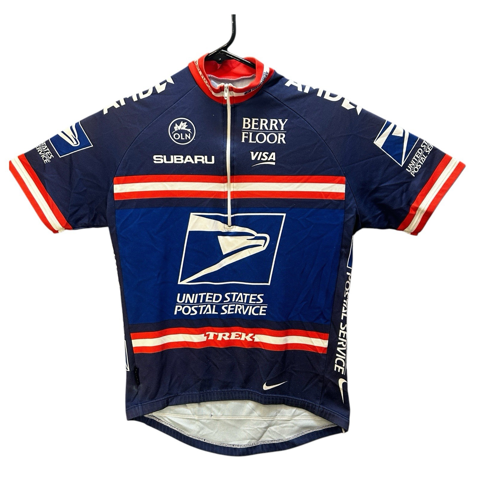Nike Dri Fit Mens Trek Subaru USPS Postal Service Y2K Cycling Jersey Blue Medium
