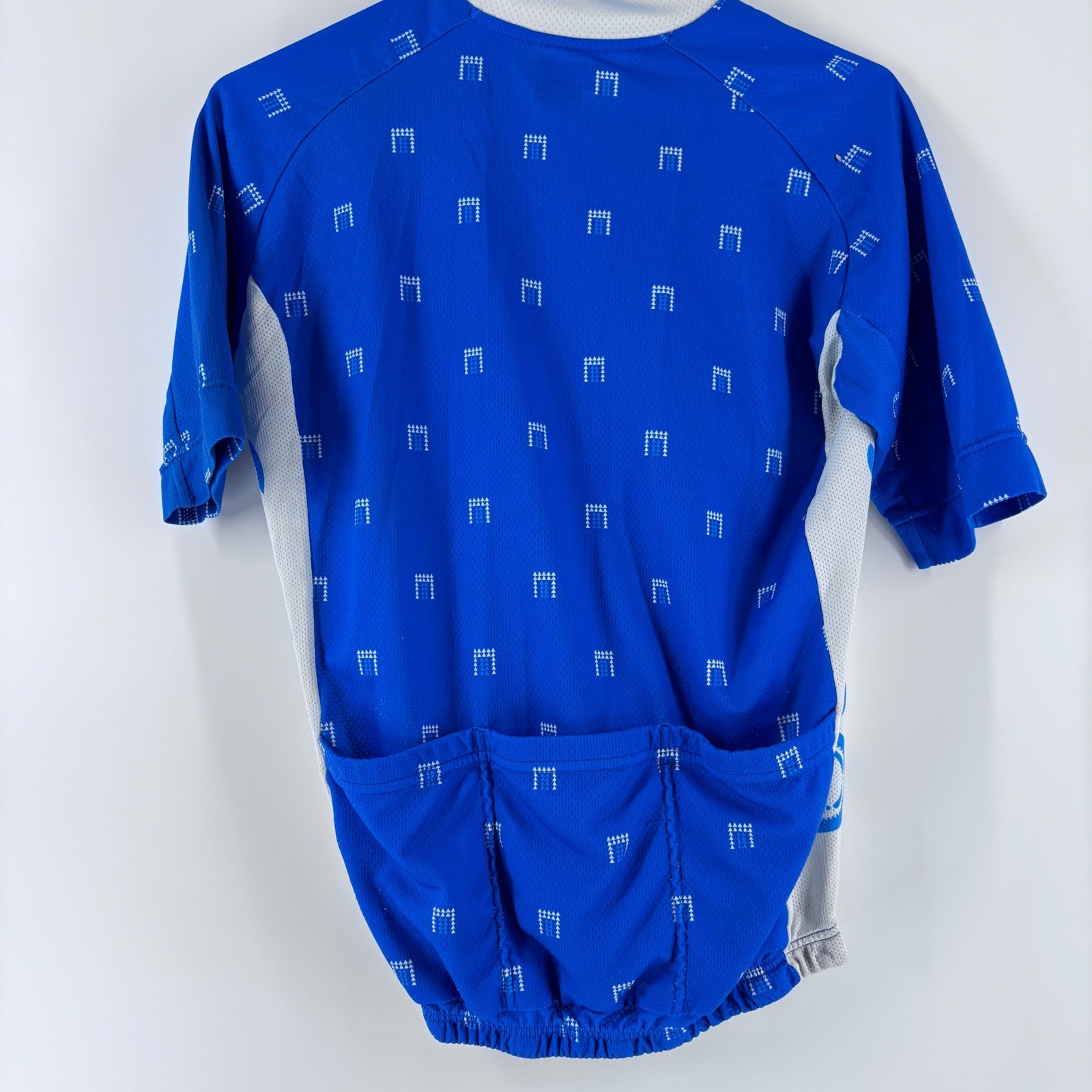 Cadence Cycling Jersey Mens Large Blue Geometric Race Fit Full Zip Made in Italy