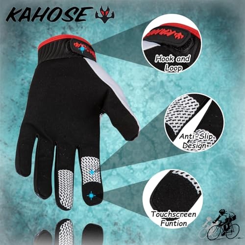 Unisex Dirt Bike Gloves, Full Finge Touchscreen Motorcycle Medium Black/Red01
