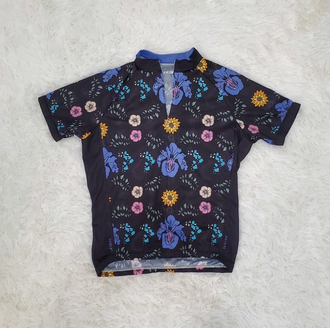 Primal Cycling Jerse Floral Flower Power W/ Back Pockets Mens Med 3/4 Zip **READ
