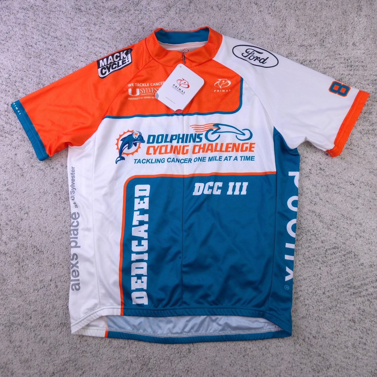 Primal Miami Dolphins Cycling Jersey Mens XL 3/4 Zip Cycling Challenge III NWT