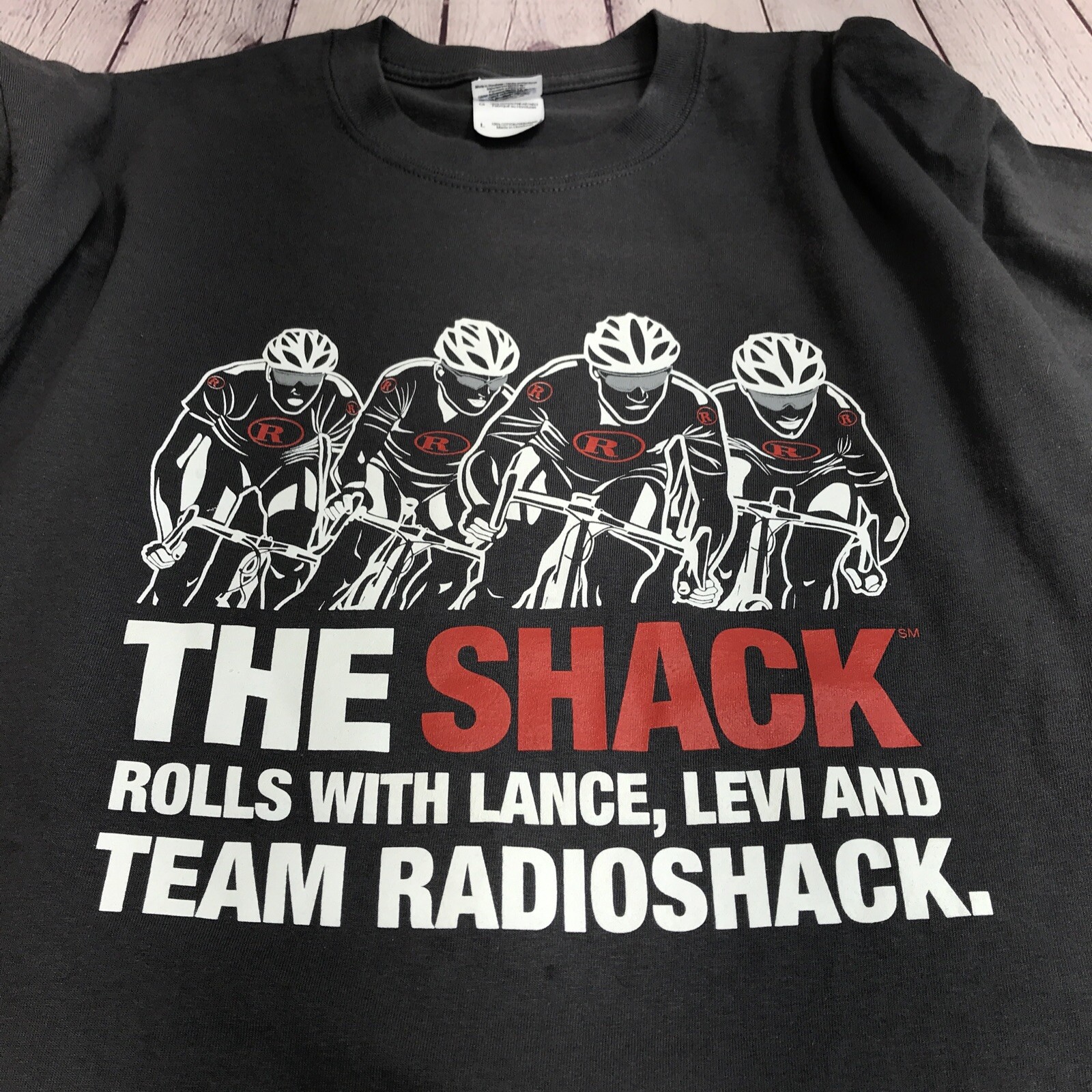 The Shack Rolls With Lance, Levi And Team RadioShack Large T Shirt Men’s Cycling