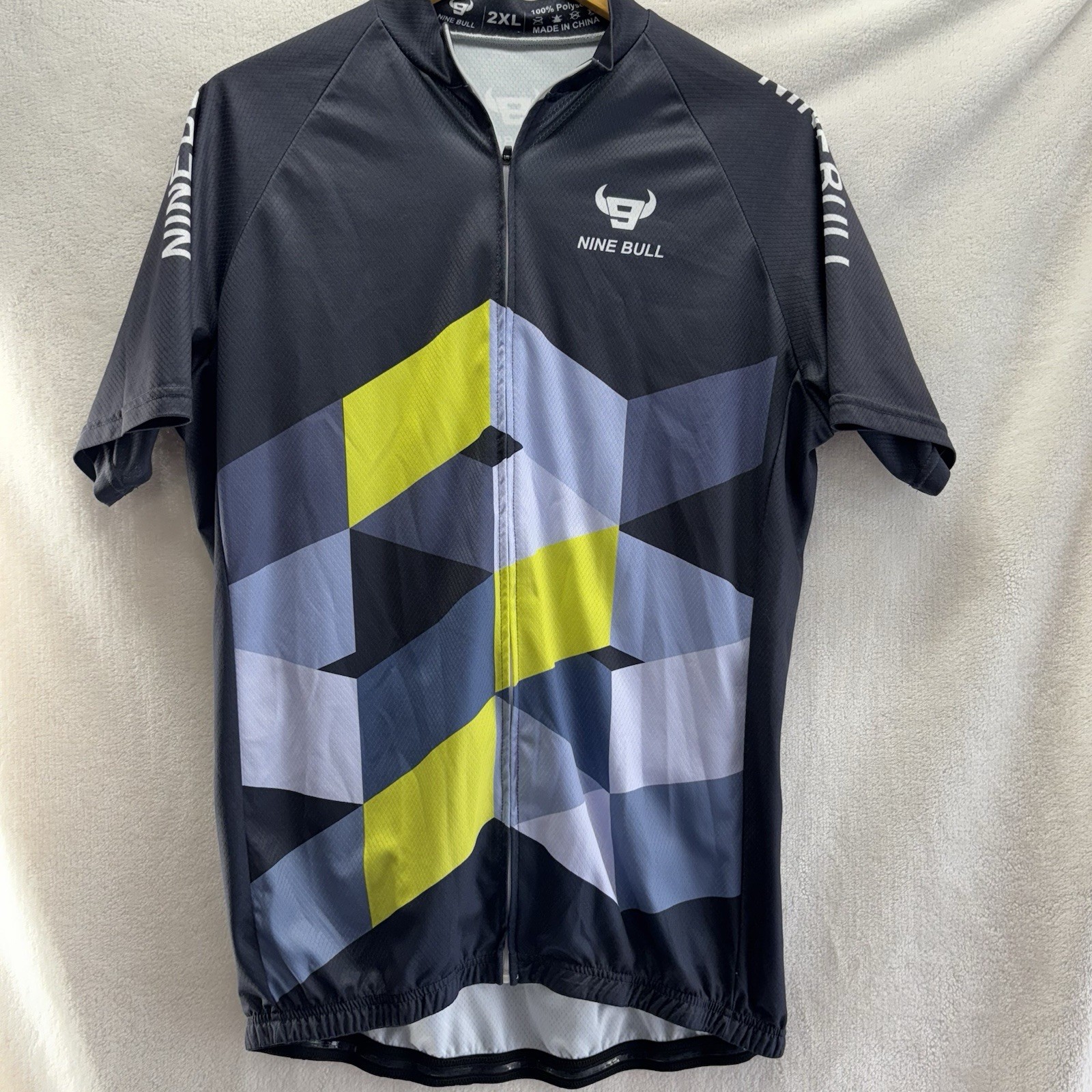 Nine Bulls Men’s 2XL Cycling Top Elastic Waist Bottle Pkts Full Zip Short Sleeve