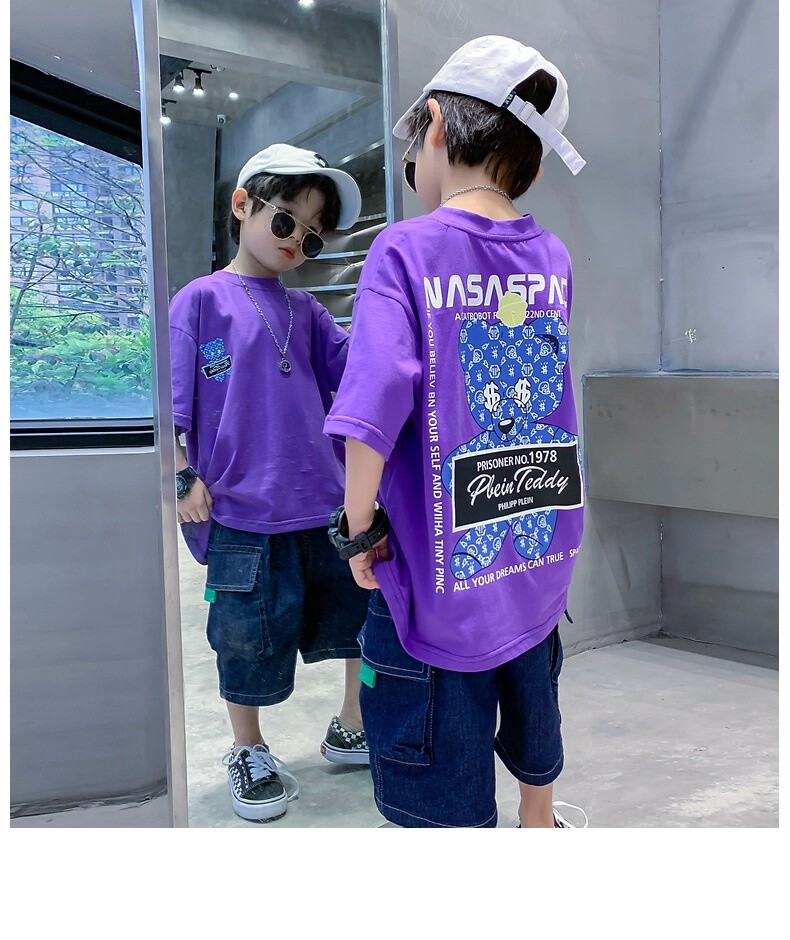 Glow-in-the-dark Boy Cotton T-shirt Summer 2025 New Short Sleeve Summer Designer