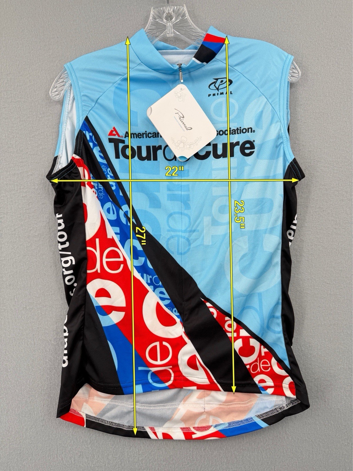 Primal Tour De Cure American Charity Cycling Jersey Womens XL Raglan Sleeveless