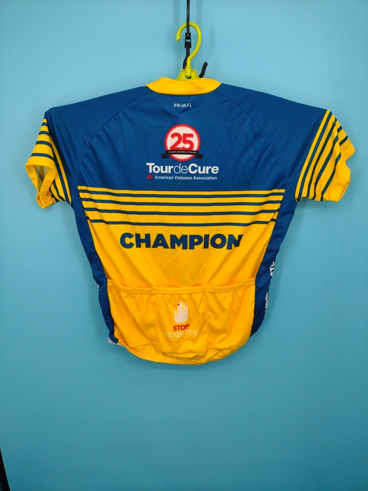 Primal Cycling Jersey 2XL Yellow Blue Bicycle Champion Diabetes Graphic AOP Mens