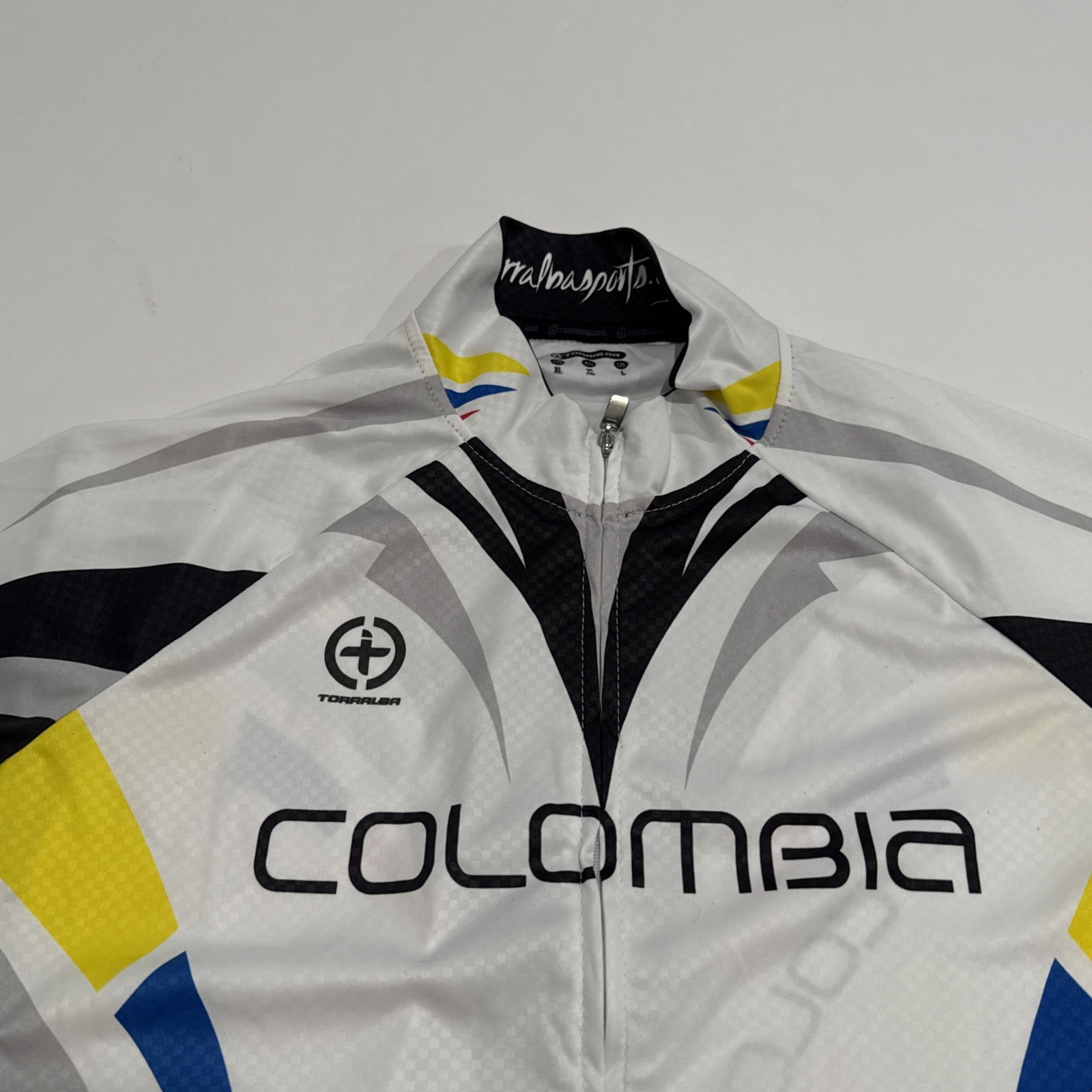 Torralba Colombia Short Sleeve Cycling Jersey Large White Zip Back Pocket