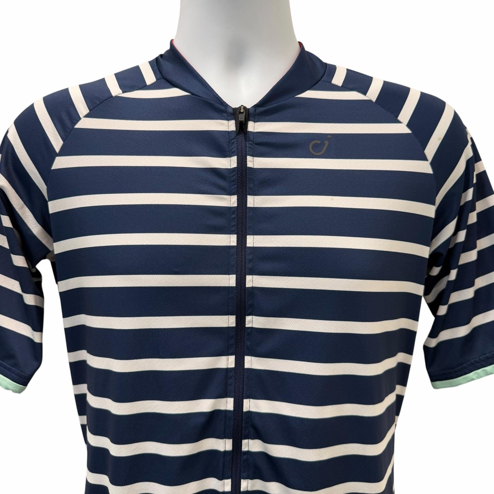 Velocio Cycling Jersey Mens Large Blue Navy White Breton Stripe Full Zip Pockets