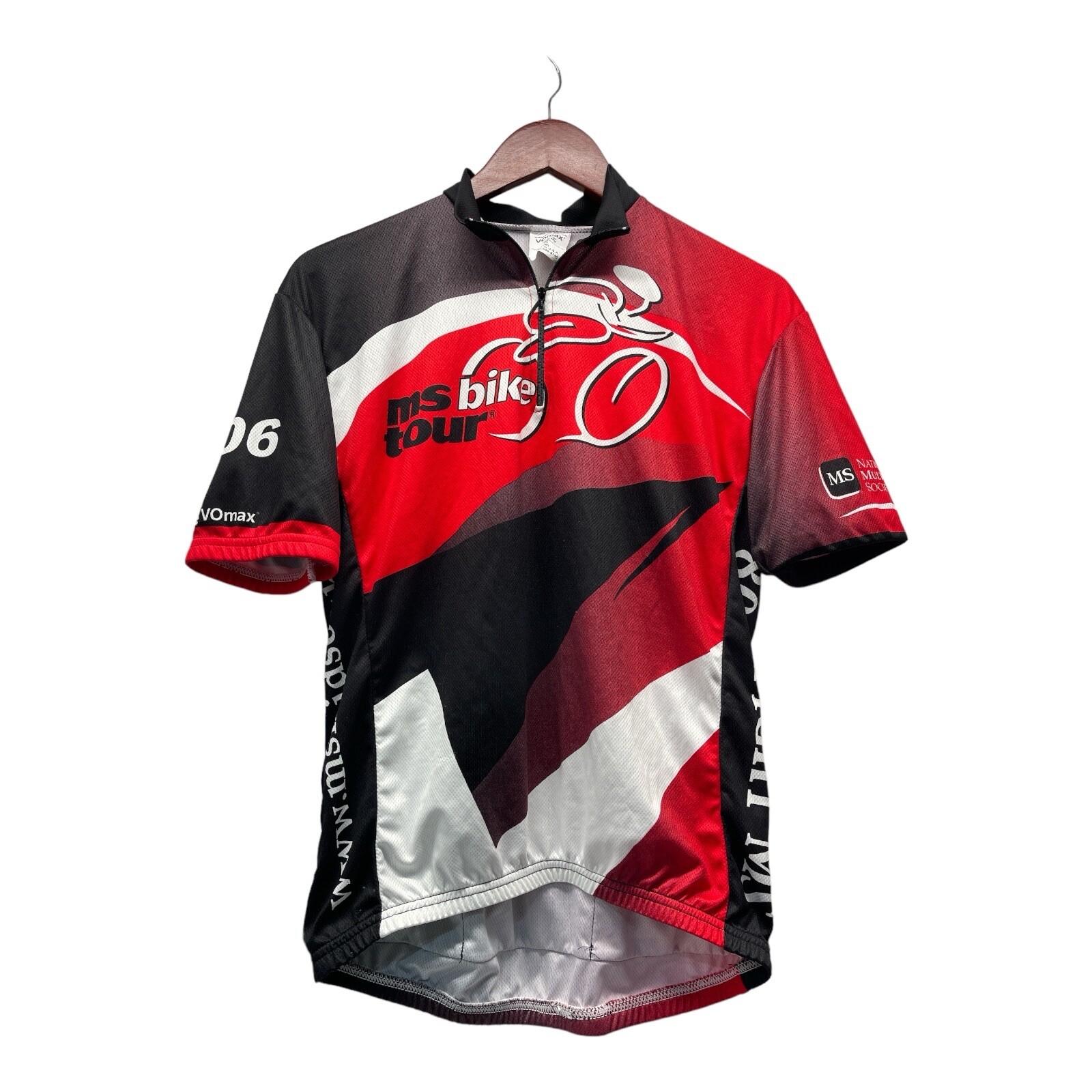 Vomax Men’s Medium Black Red White 2006 MS Bike Tour Cycling Jersey 3 Pocket