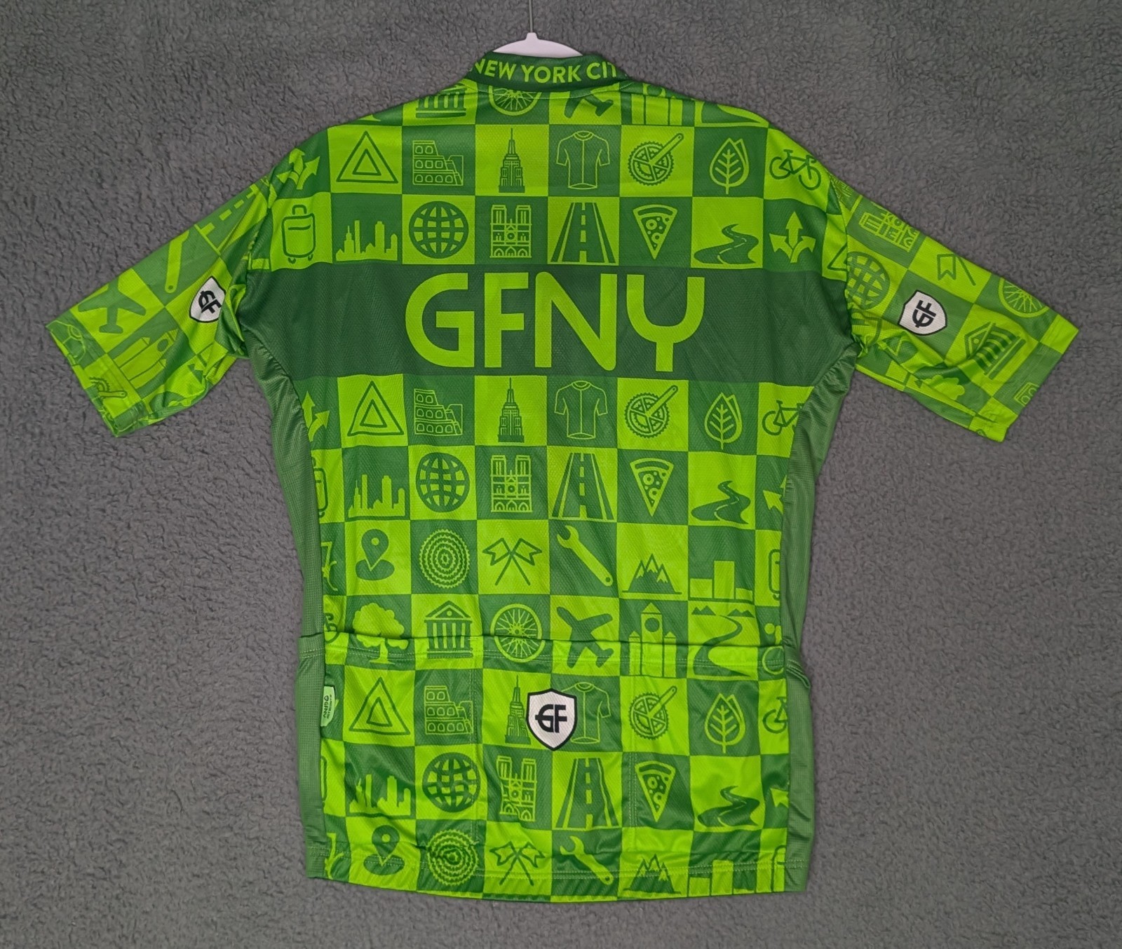 GFNY Gran Fondo New York Cycling Jersey XL Green Short Sleeve Zip 5 Pocket NWOT