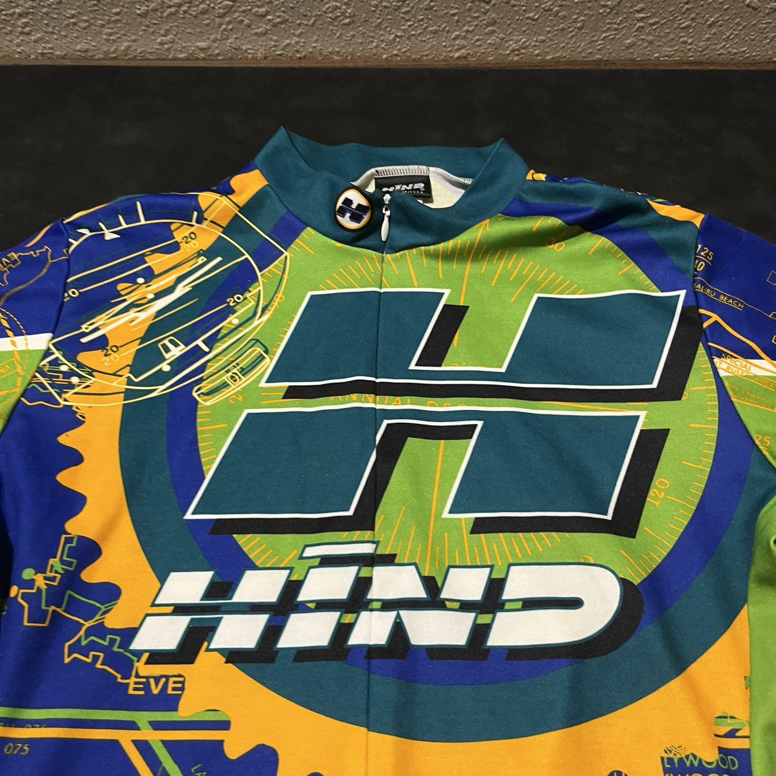 Vintage Hind Cycling Jersey USA Made 90s Canari Florida Orange Green Pockets Zip
