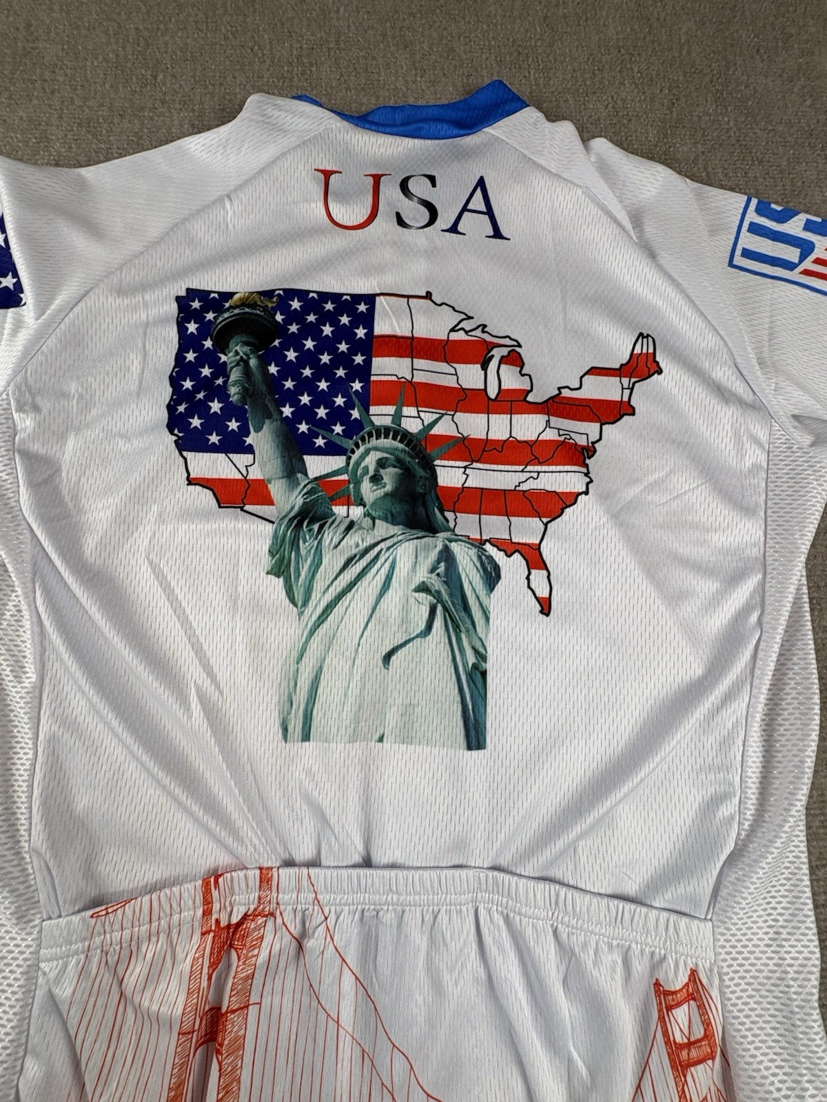 Weimostar Cycling Jersey Men XL 100% Polyester Patriotic Flag Eagle Golden Gate